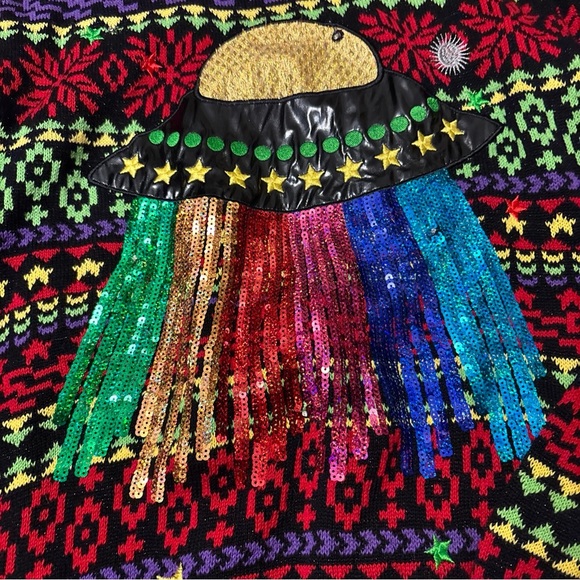 Blizzard Bay Christmas Sweater UFO Candy Abduction Size L Light Up Festive Rave - Picture 3 of 9